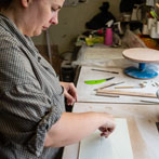 Sally Bertram at work in her studio 2019